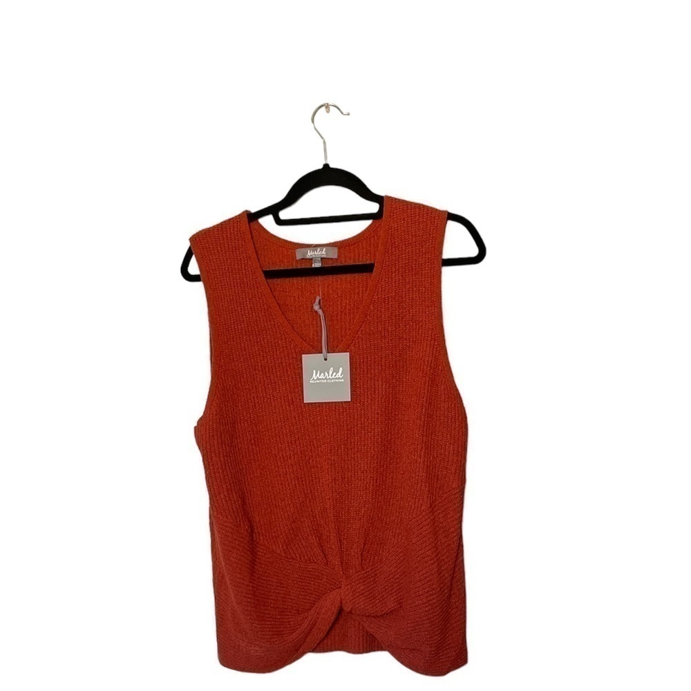 Marled cropped faux tie knit front sweater tank‎